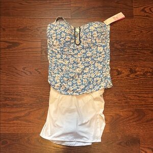 Lily Pulitzer Blue Floral Tankini  Sz 10 with White Swim Skirt Sz 12